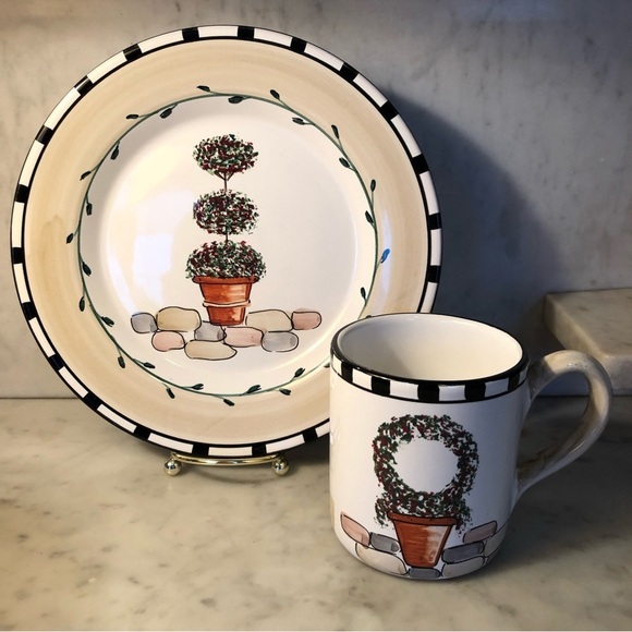 VESPUCCI 1995 Hand Painted Plate & Mug Deruta Topiary Vintage Italian - Picture 1 of 15